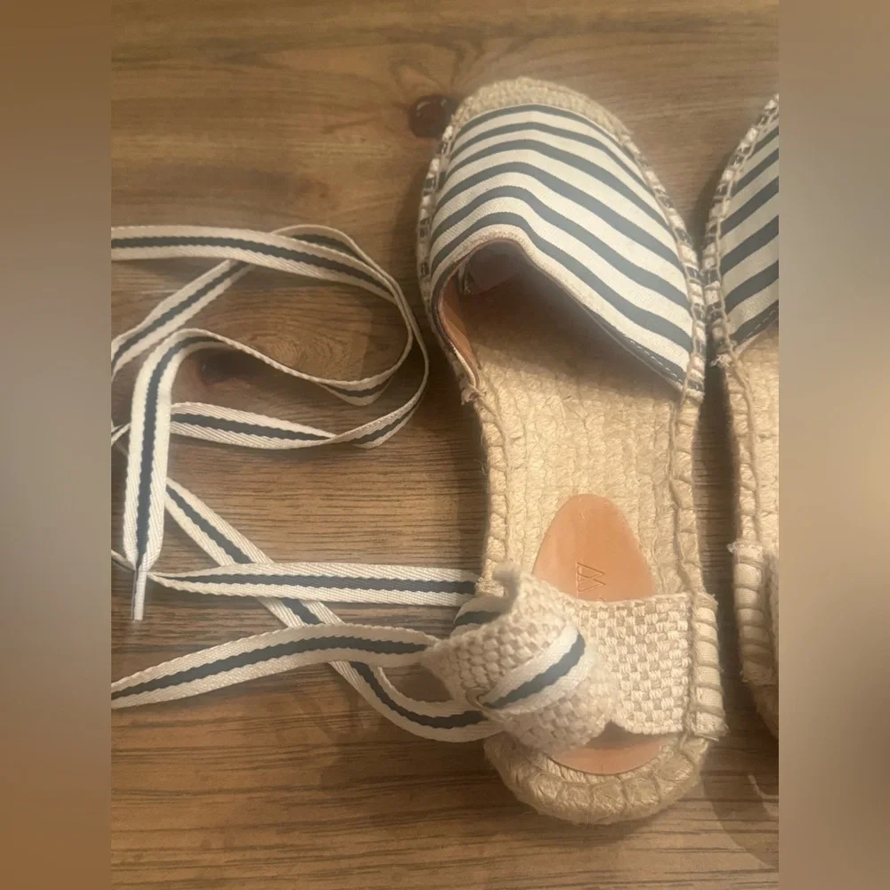 J.Crew D’Orsay Espadrille Women’s Stripe Lace Up Sandal Navy Cream Size 8